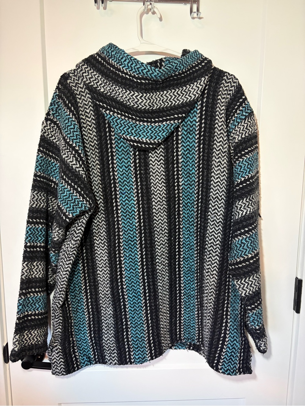 VINTAGE BAJA JOE Striped Hoodie Sweater - Teal, Black & White - Picture 3 of 4